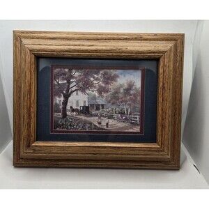 2 Carl Valente English Countryside Cottage Bridge Framed Dbl Mat Farmhouse